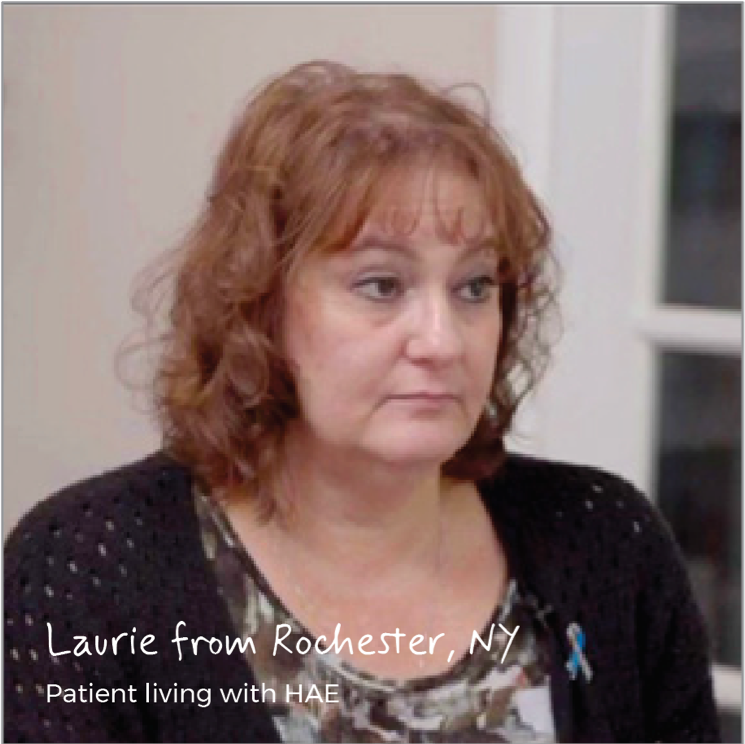 Video preview thumbnail of Laurie, a real person living with HAE sharing her story about keeping on-demand treatment on hand